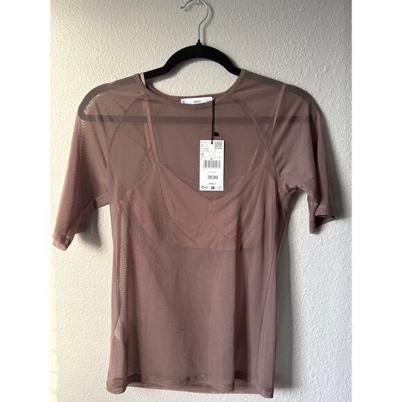 Mango Sheer Mesh T-Shirt – Mauve Brown, Size M, NWT - Picture 1 of 6